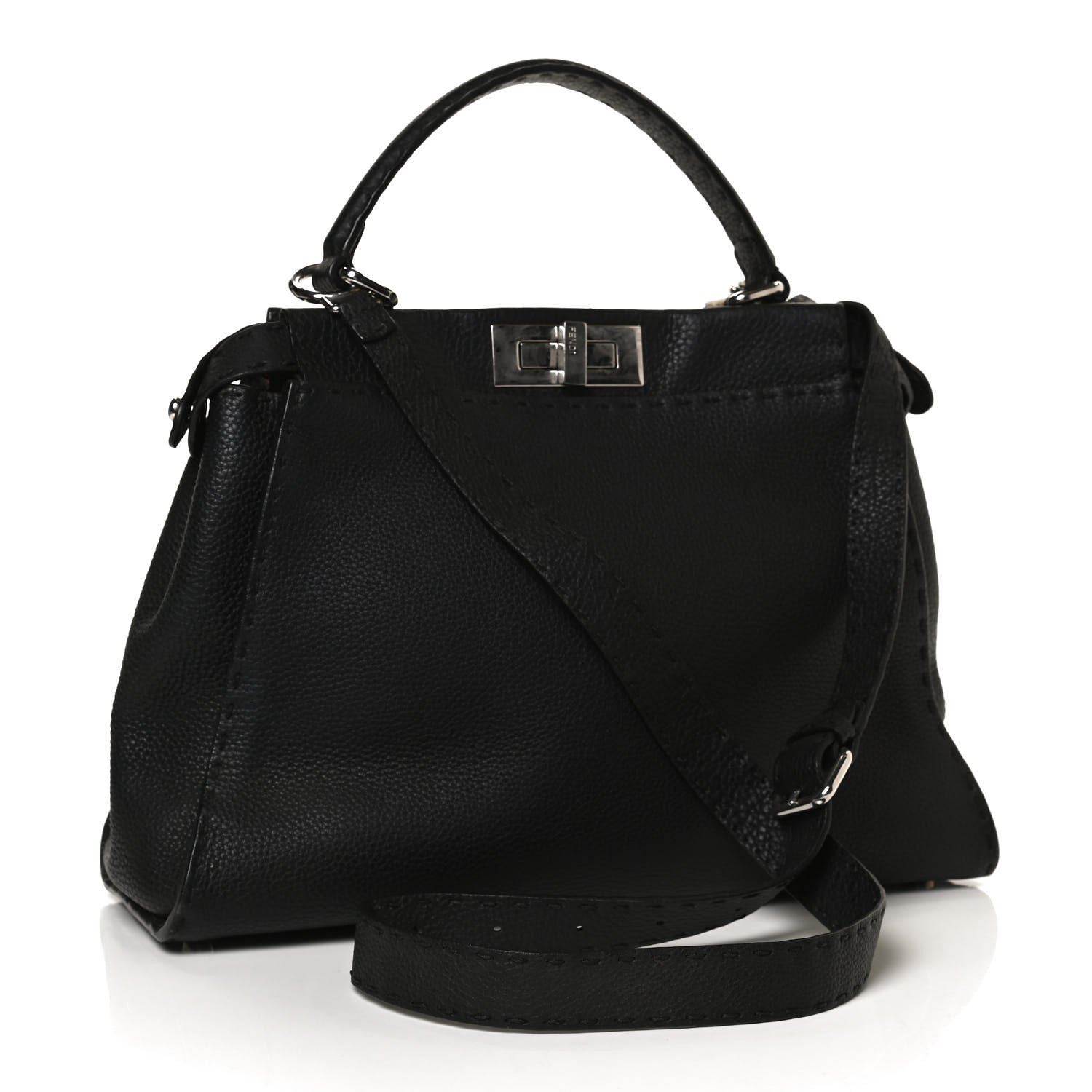 Fendi Cuoio Romano Selleria Bi-Color Medium Peekaboo Iconic Satchel Black Mou 3 of 14