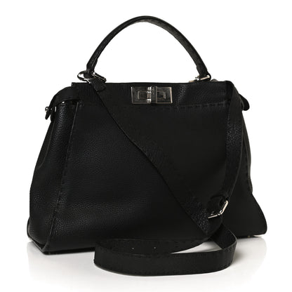 Fendi Cuoio Romano Selleria Bi-Color Medium Peekaboo Iconic Satchel Black Mou 3 of 14