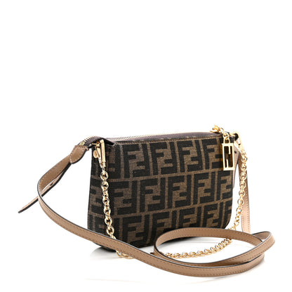 Fendi Fabric Jacquard Vitello Grace FF 1974 Baguette Pouch Tobacco Moro Sand 3 of 10