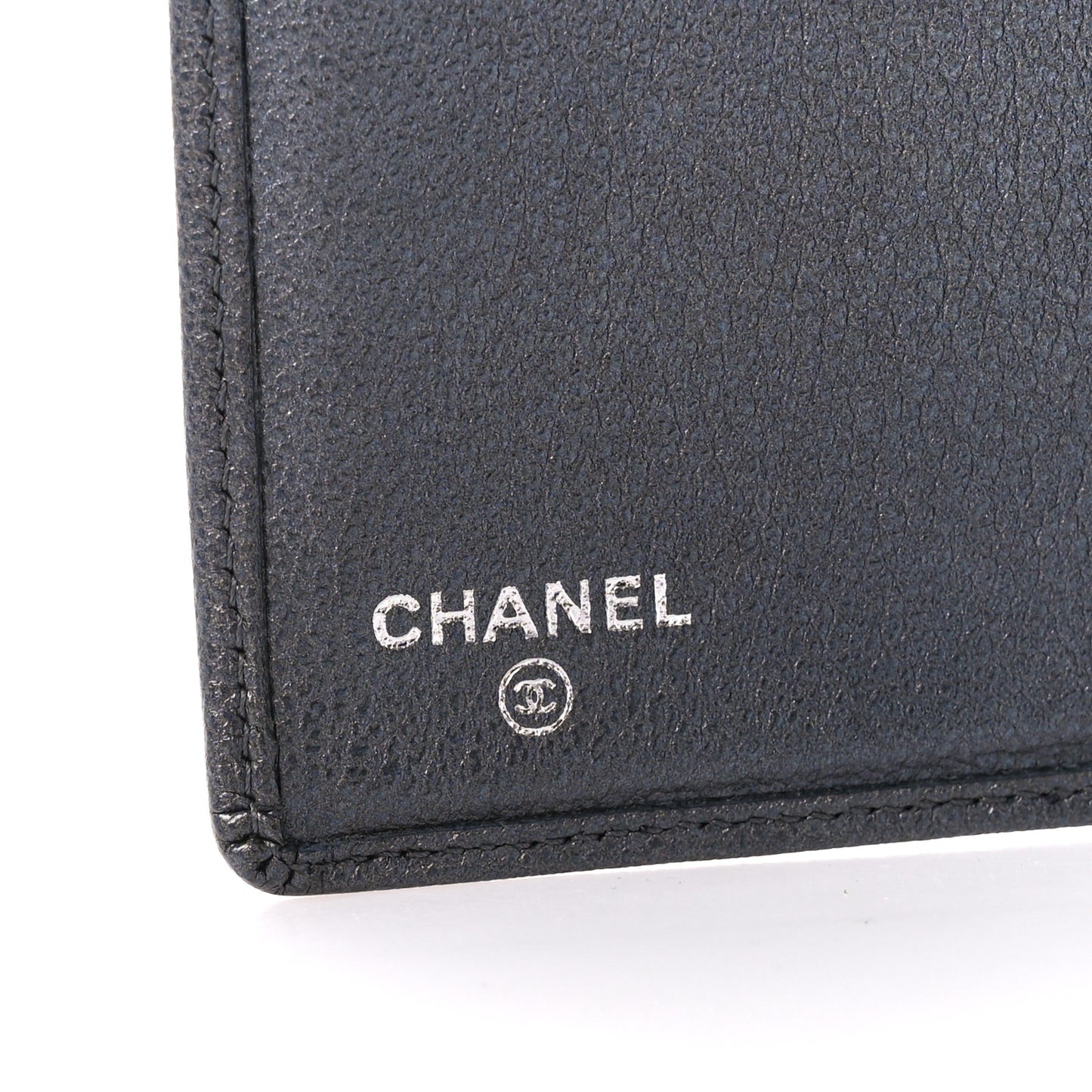 Metallic Goatskin Camellia Yen Wallet Navy