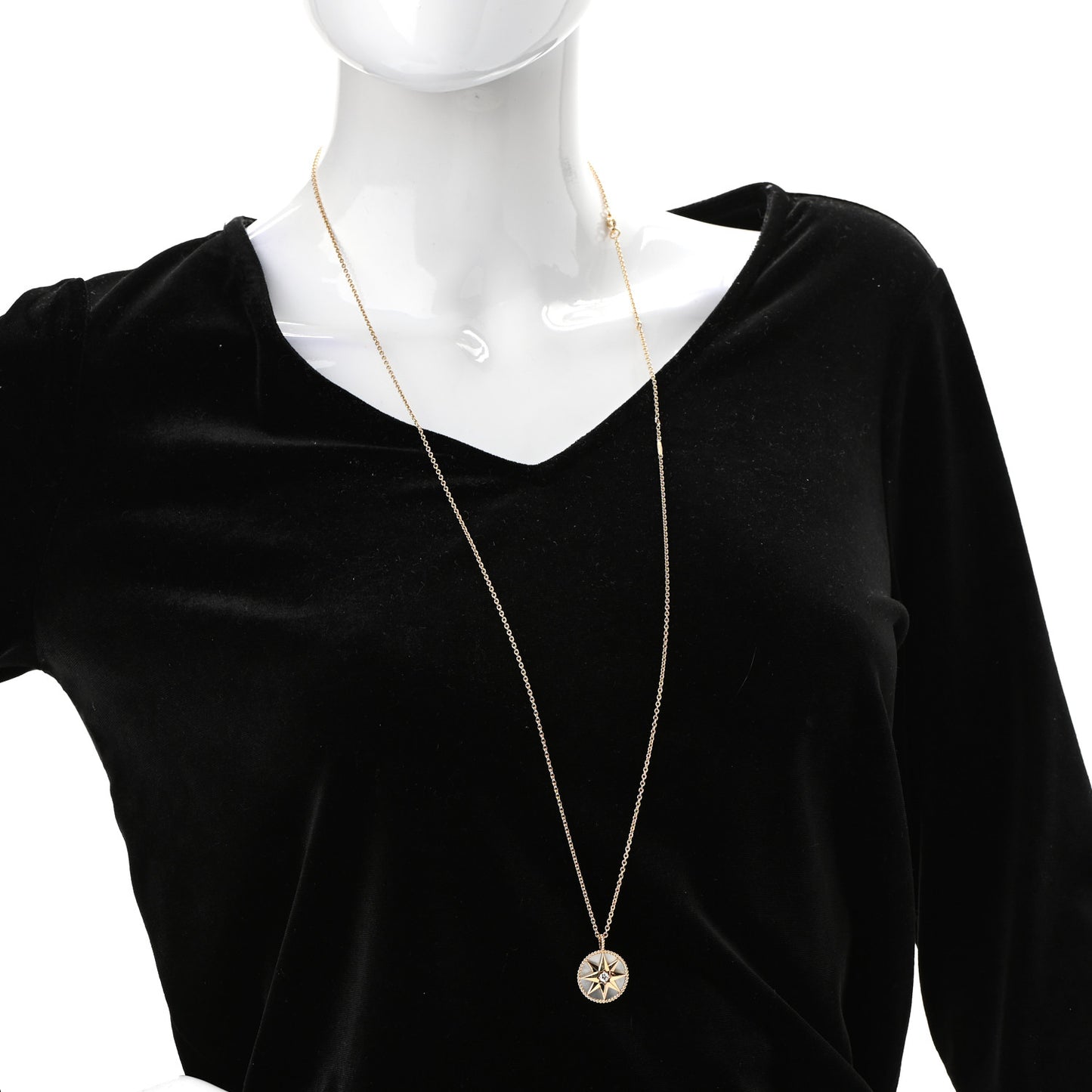 18K Yellow Gold Diamond Mother of Pearl Rose Des Vents Medallion Necklace