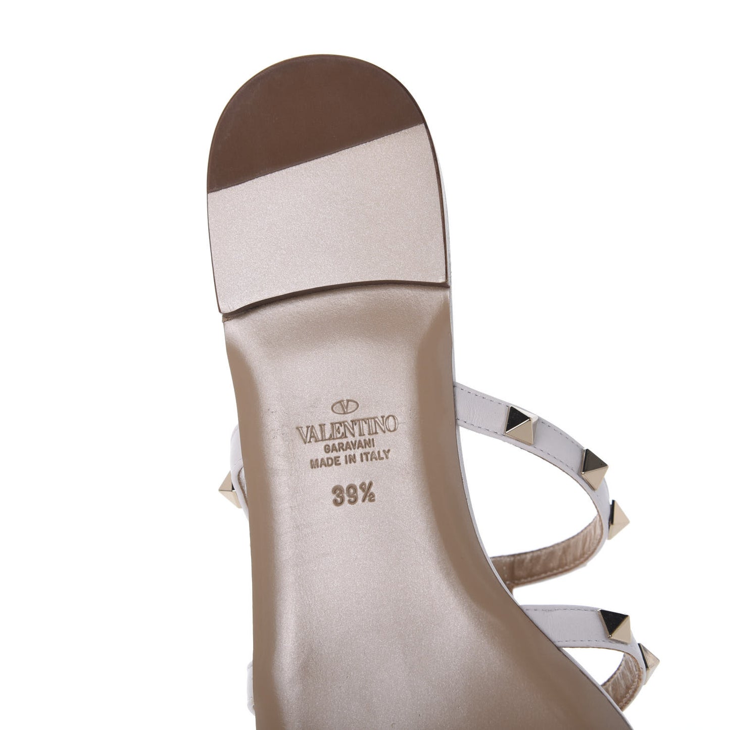 Calfskin Rockstud Caged Flat Slide Sandals 39.5 White