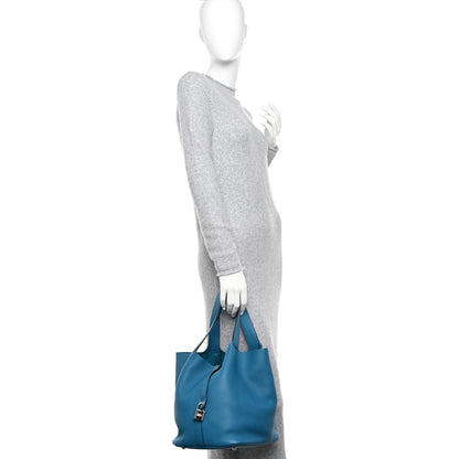 Hermes Taurillon Clemence Picotin Lock 26 GM Bleu Izmir 2 of 10