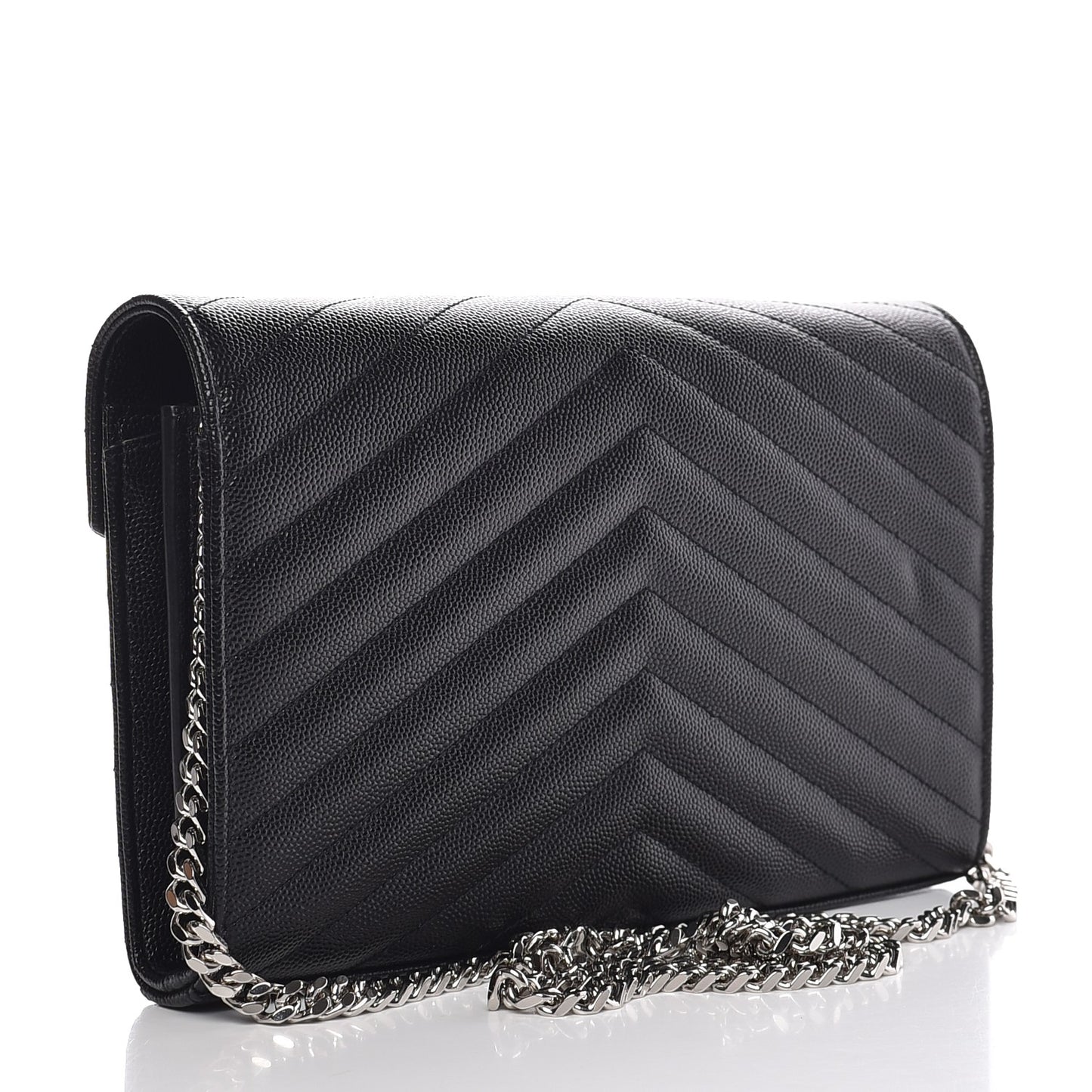 Grain De Poudre Matelasse Chevron Medium Monogram Chain Wallet Black