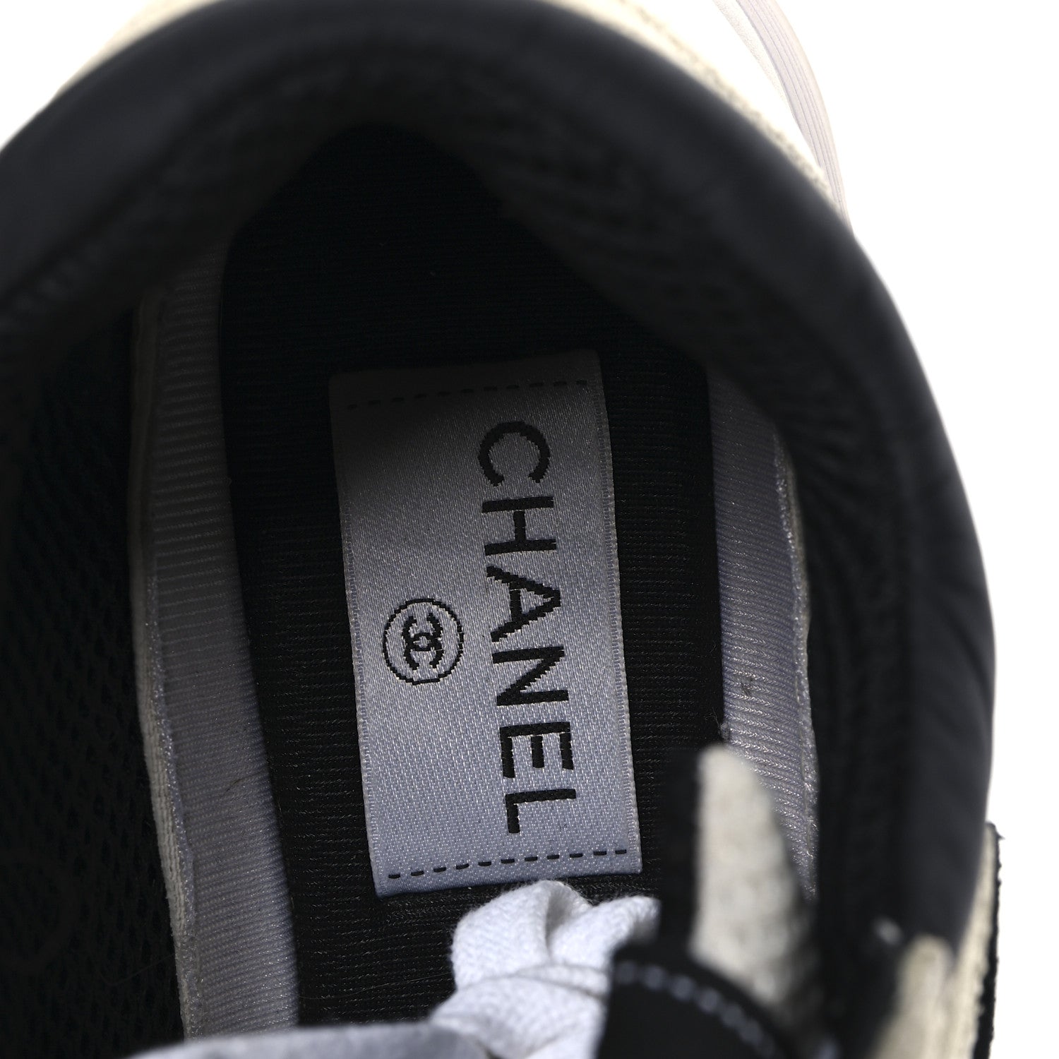 Chanel Mesh Suede Calfskin Grained Calfskin Womens CC Sneakers 37 White Black 8 of 9