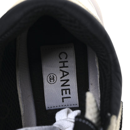 Chanel Mesh Suede Calfskin Grained Calfskin Womens CC Sneakers 37 White Black 8 of 9