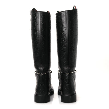 Gucci Guccissima Real Betis Glamour Calfskin Michelangelo Slim Horsebit Riding Boots 39.5 Black 6 of 15