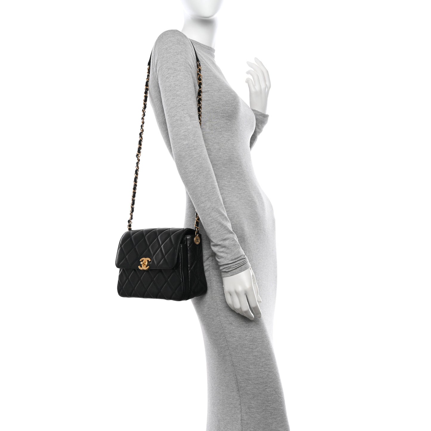 Shiny Caviar Quilted Small Flap Black