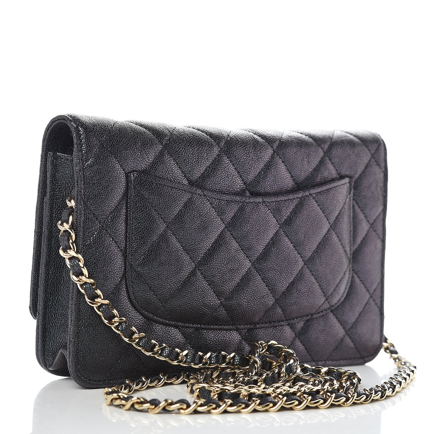 Iridescent Caviar Quilted Wallet On Chain WOC Black