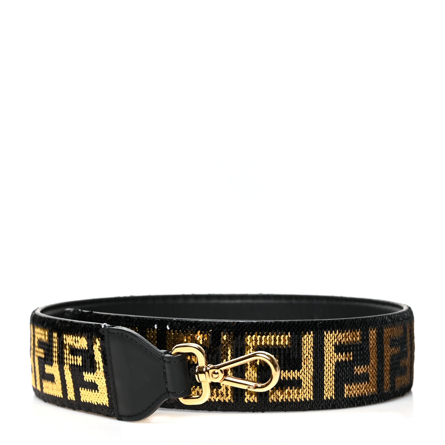 Fendi Calfskin Sequin FF Strap You Black Gold 1 of 5