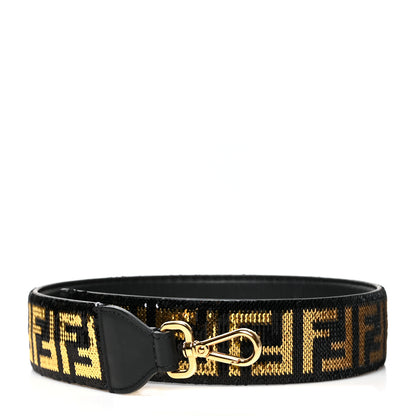 Fendi Calfskin Sequin FF Strap You Black Gold 1 of 5