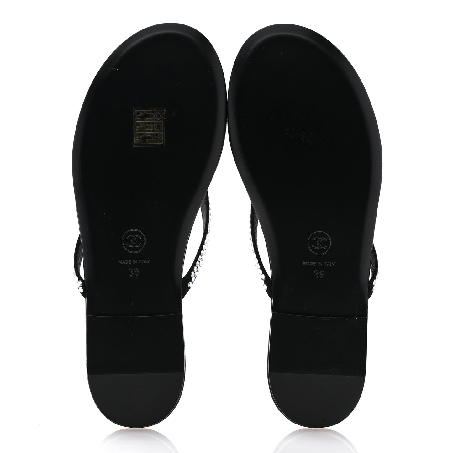 Suede Kidskin Strass CC Thong Sandals 39 Black