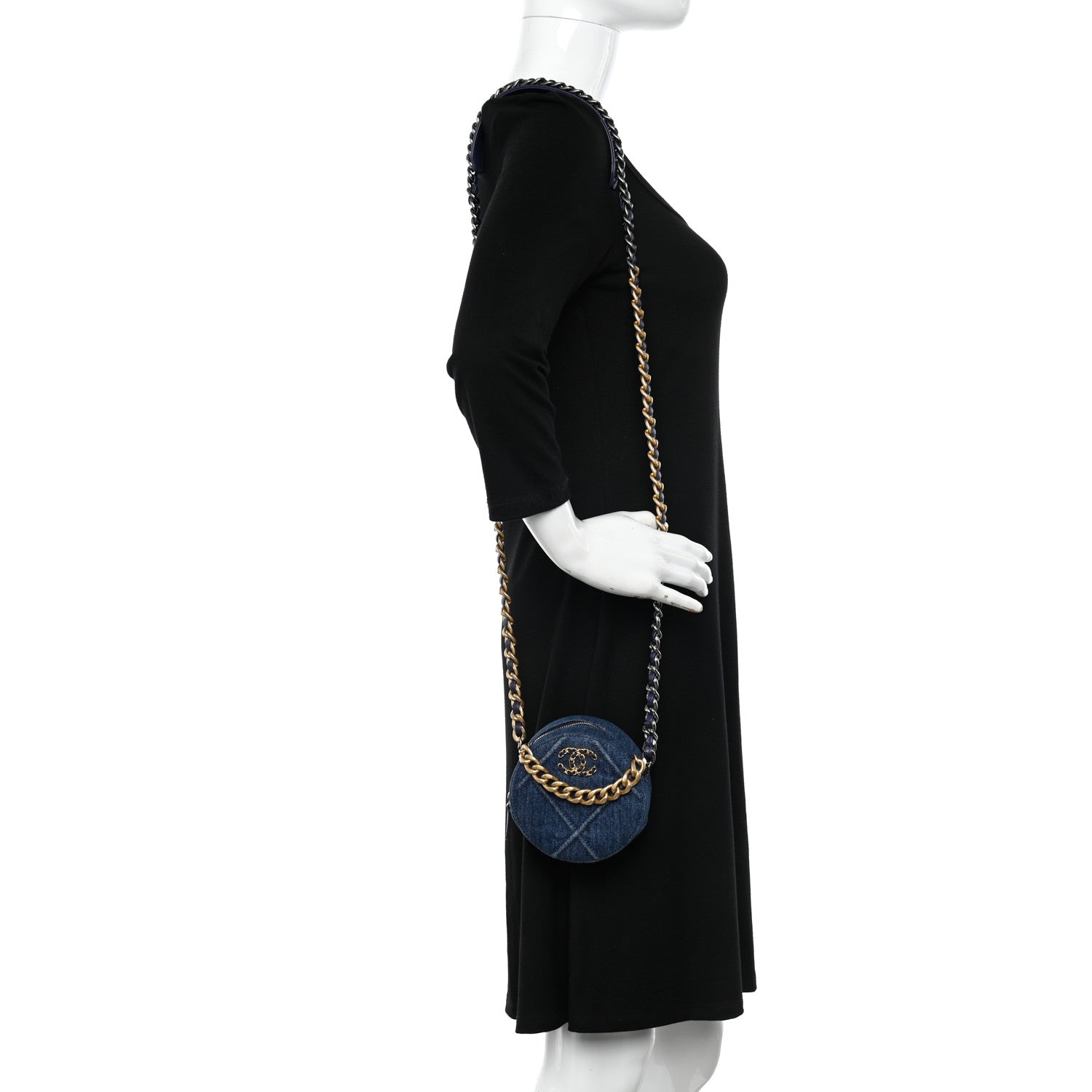 Chanel Denim Quilted Chanel 19 Round Clutch With Chain Blue 2 of 11