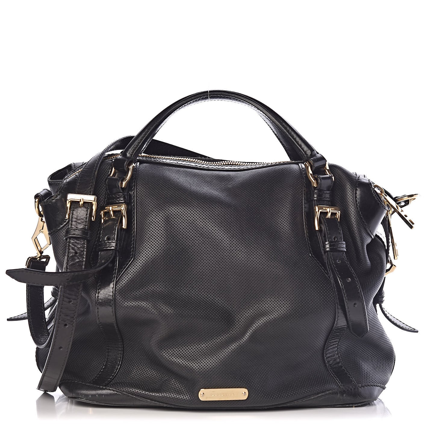 Calfskin Perforated Ellers Satchel Black