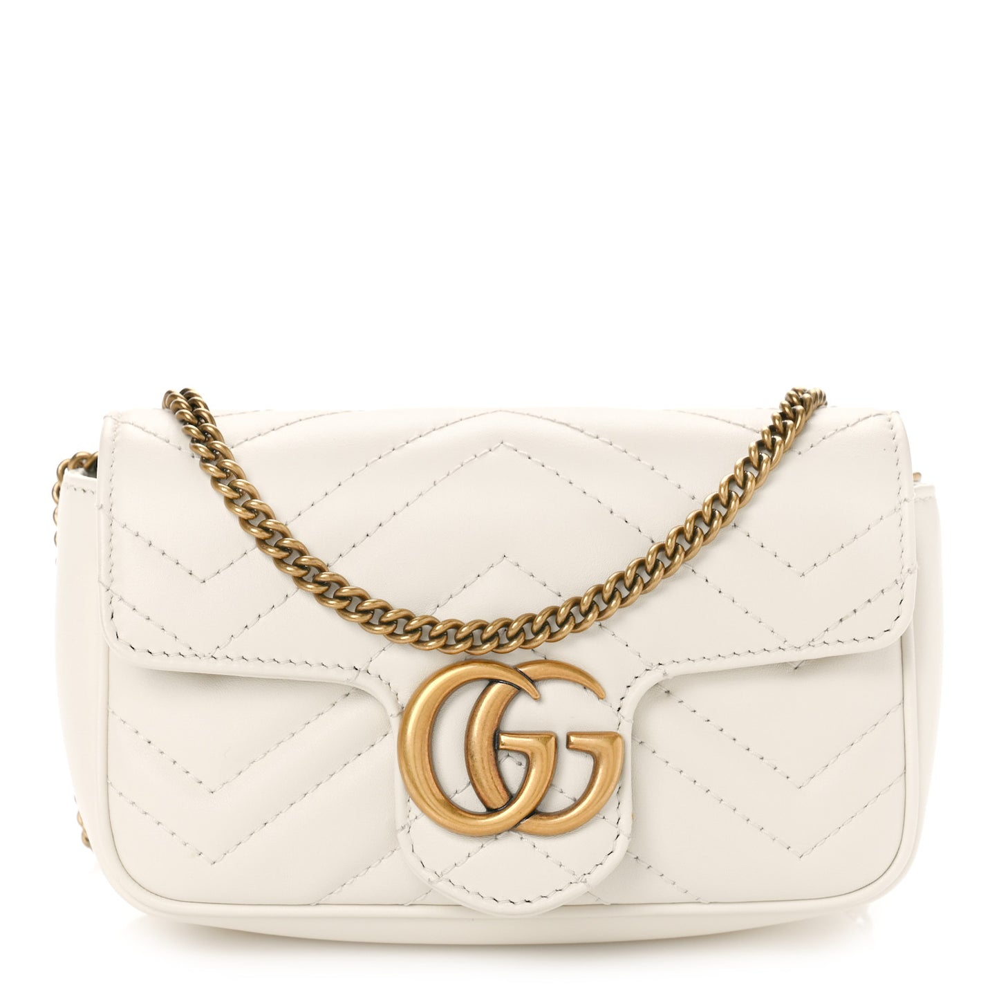 Calfskin Matelasse Super Mini GG Marmont Shoulder Bag White
