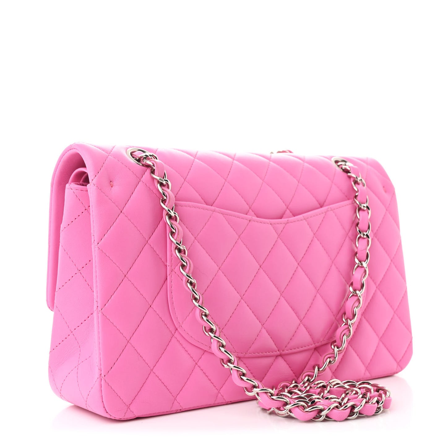 Lambskin Quilted Rainbow CC Medium Double Flap Neon Green Neon Pink