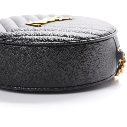 Saint Laurent Grain De Poudre Matelasse Chevron Quilted Round Vinyle Camera Bag Black 8 of 9
