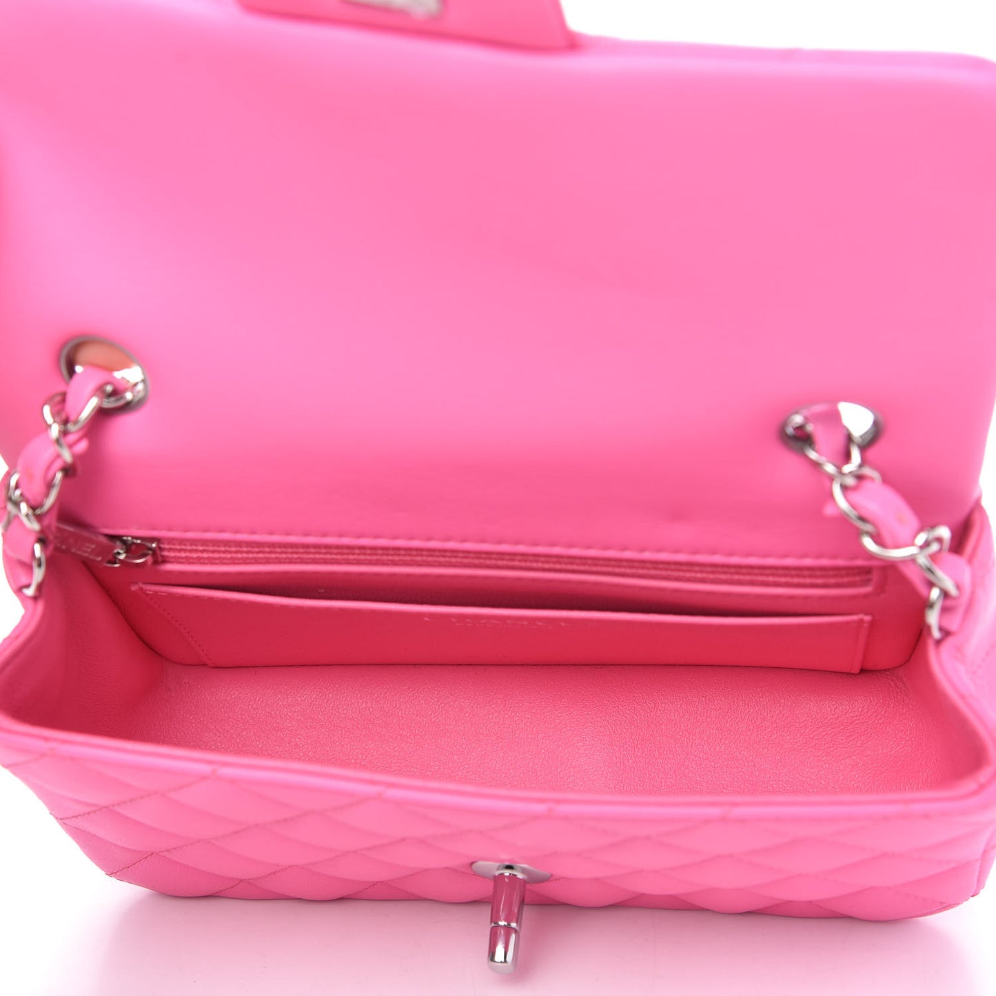 Lambskin Quilted Mini Rectangular Flap Neon Pink