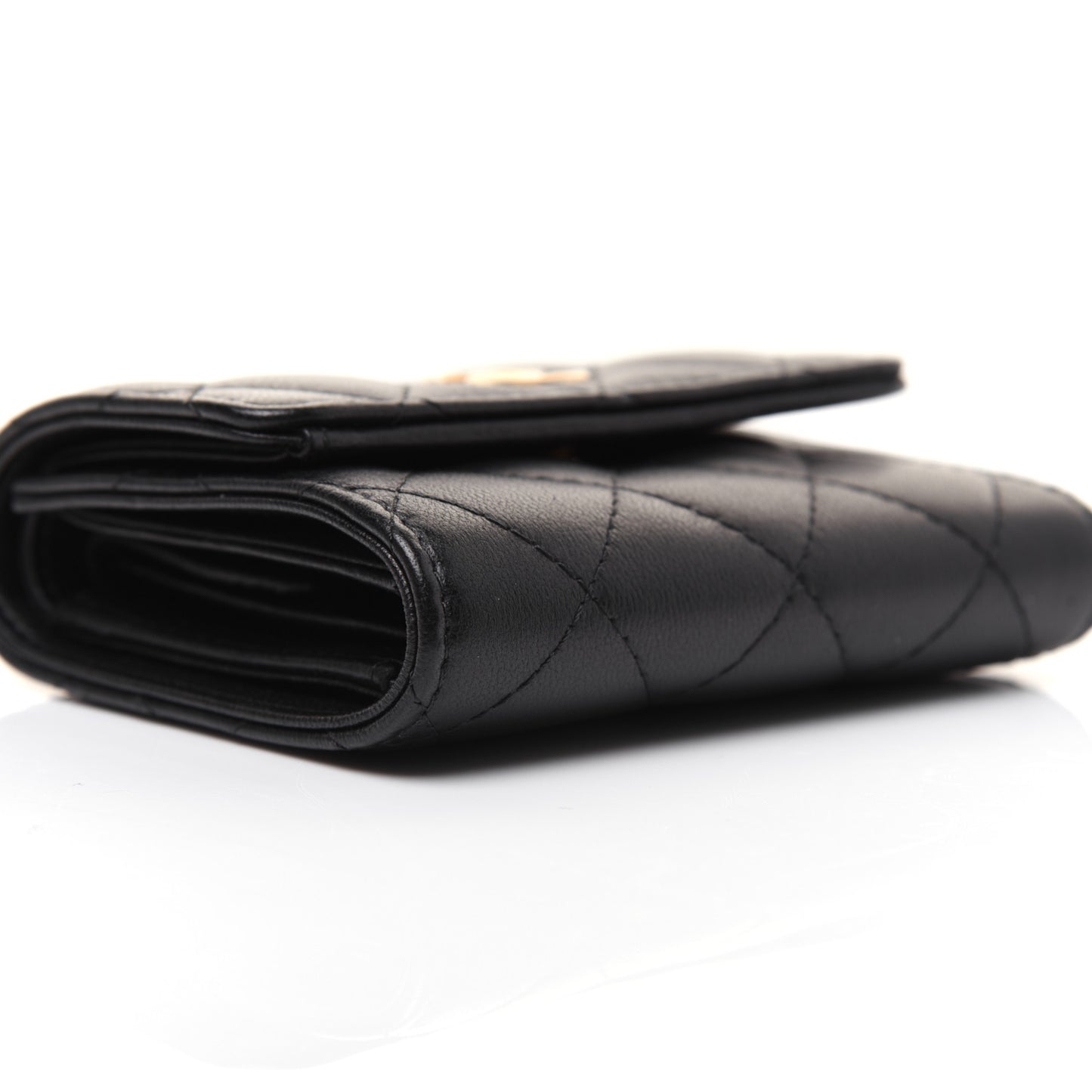 Lambskin Quilted Small Compact Wallet Black