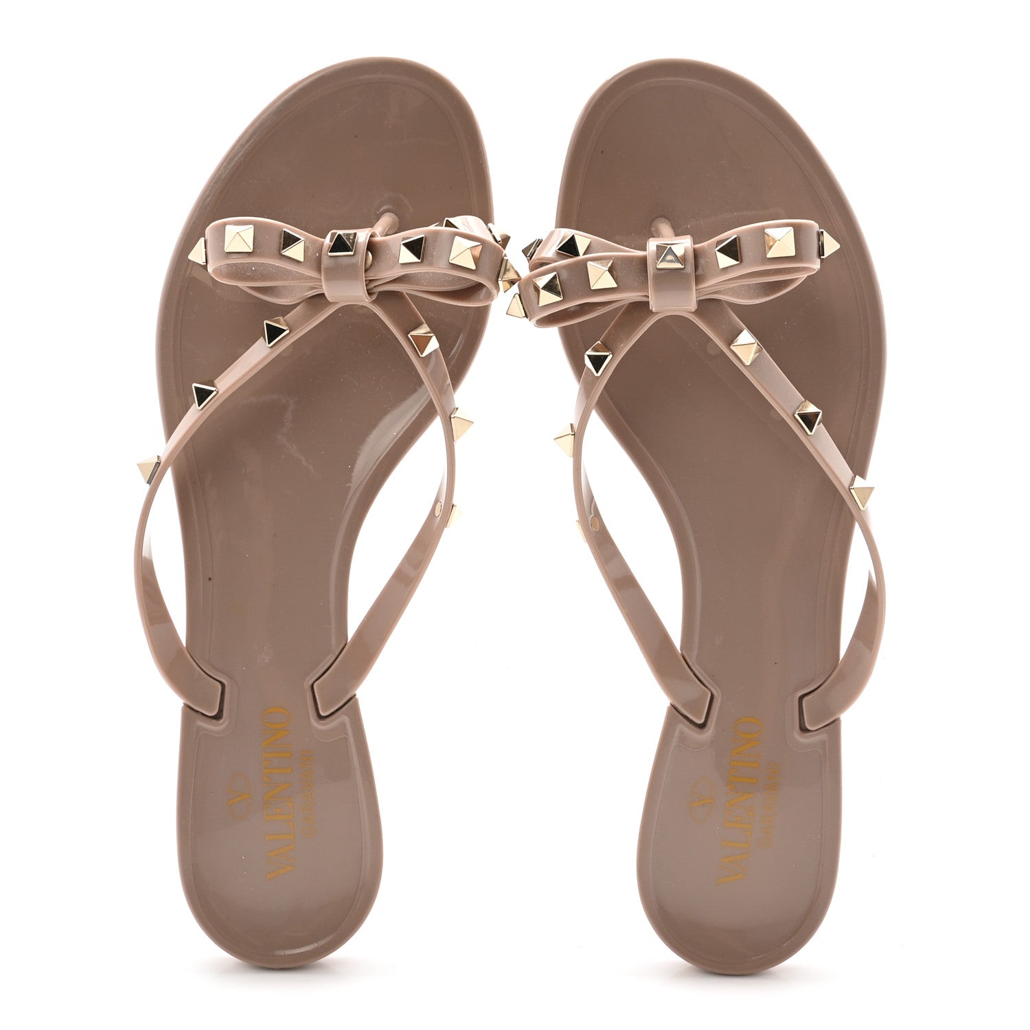 Valentino Garavani PVC Jelly Rockstud Bow Thong Sandals 41 Poudre 2 of 8