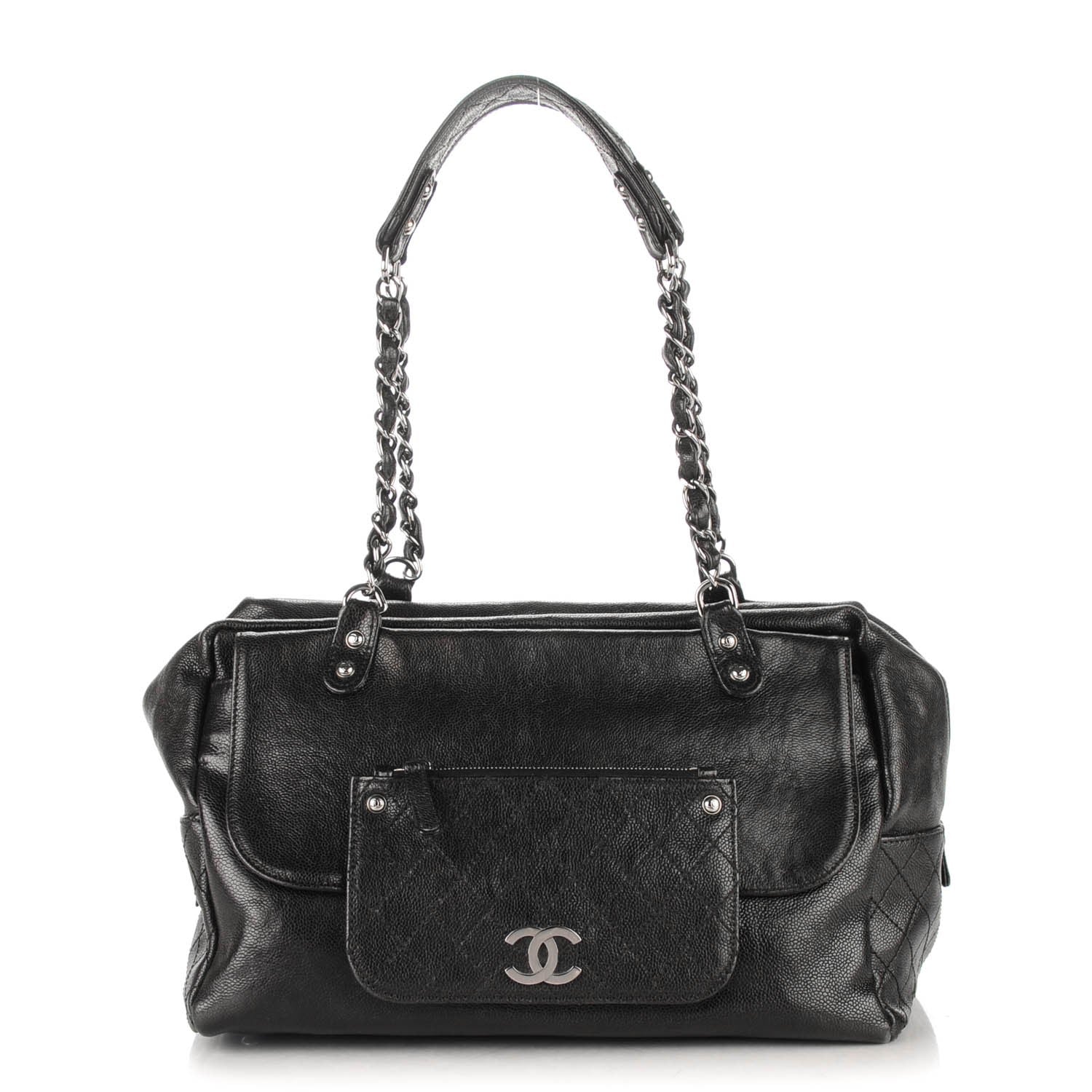 Chanel Glazed Caviar Pocket In The City Tote Black 1 of 10