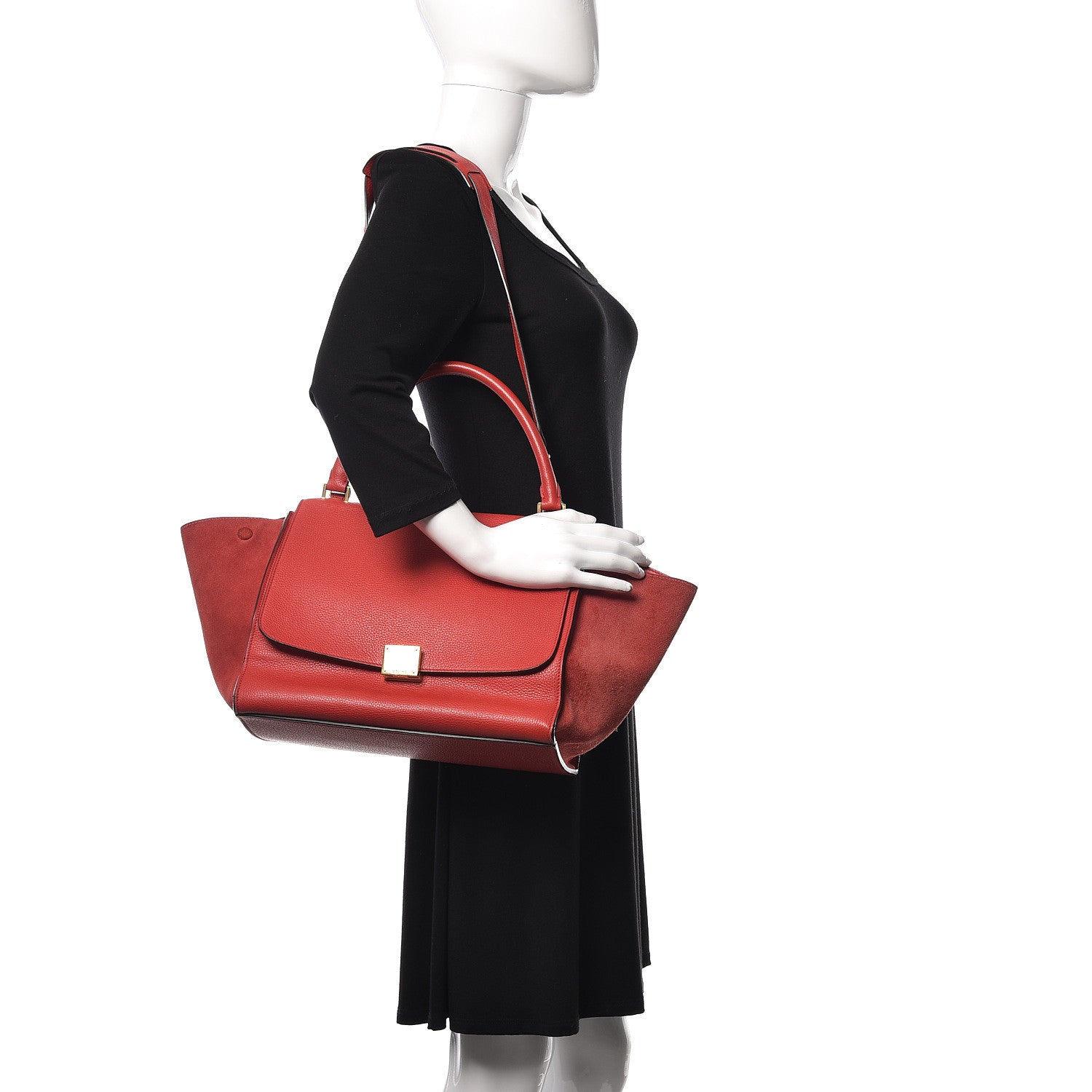 Celine Drummed Calfskin Suede Medium Trapeze Coquelicot 2 of 26