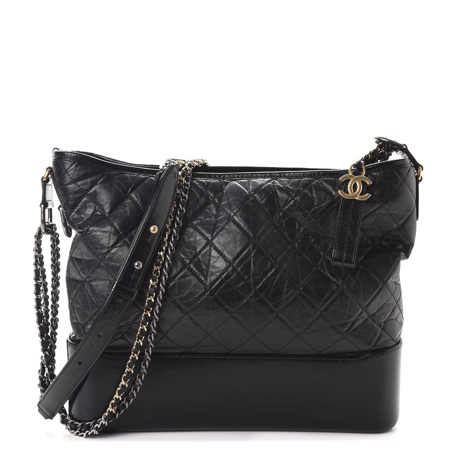 Aged Calfskin Quilted Large Gabrielle Hobo Black