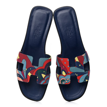 Hermes Canvas Faubourg Rainbow Oran Sandals 37.5 Multicolore Bleu Maritime 5 of 10