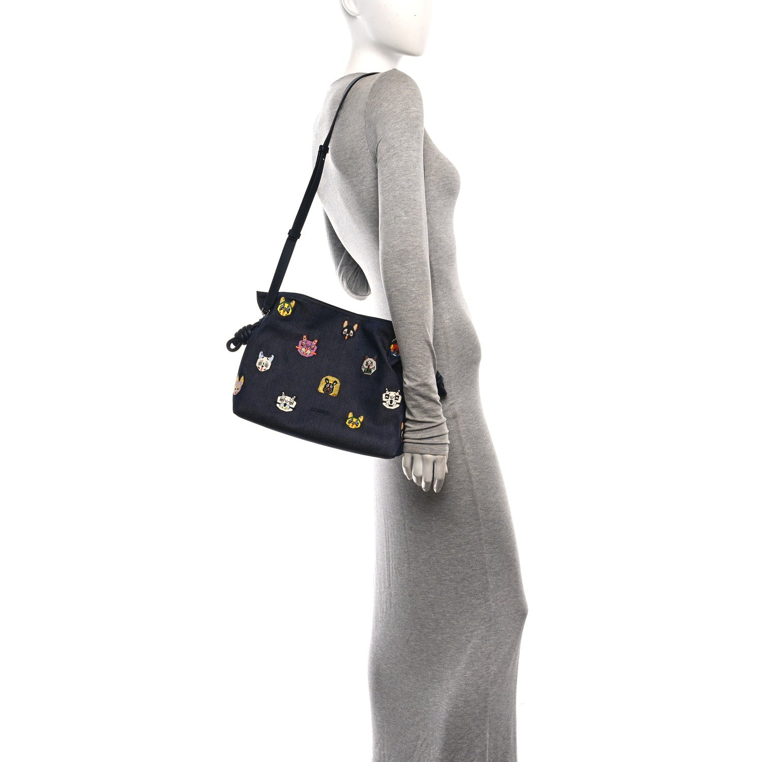 Loewe X Louis Wain Denim Embroidered Futurist Cats Medium Flamenco Knot Clutch Blue 2 of 12