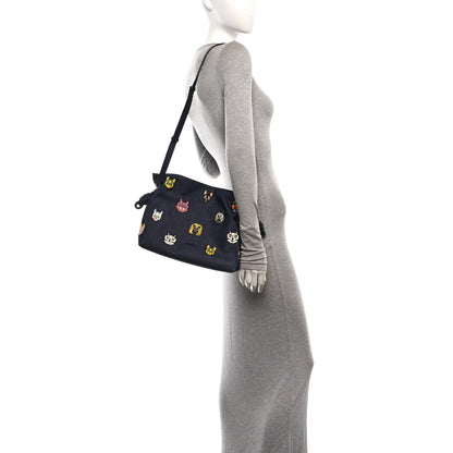 Loewe X Louis Wain Denim Embroidered Futurist Cats Medium Flamenco Knot Clutch Blue 2 of 12