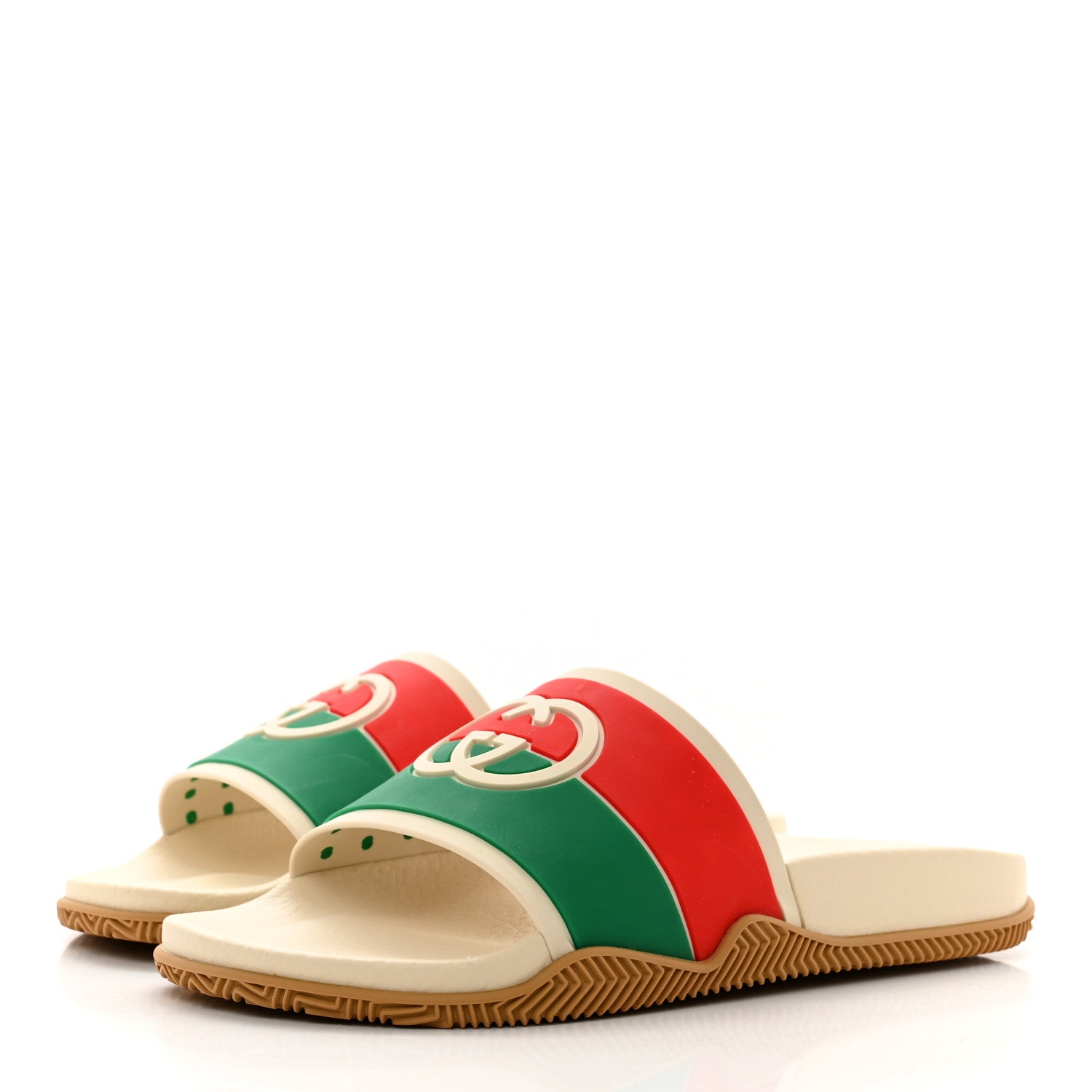 Gucci Rubber Web Womens Interlocking G Slide Sandals 36 Mystic White Green Red 3 of 8