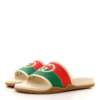 Gucci Rubber Web Womens Interlocking G Slide Sandals 36 Mystic White Green Red 3 of 8