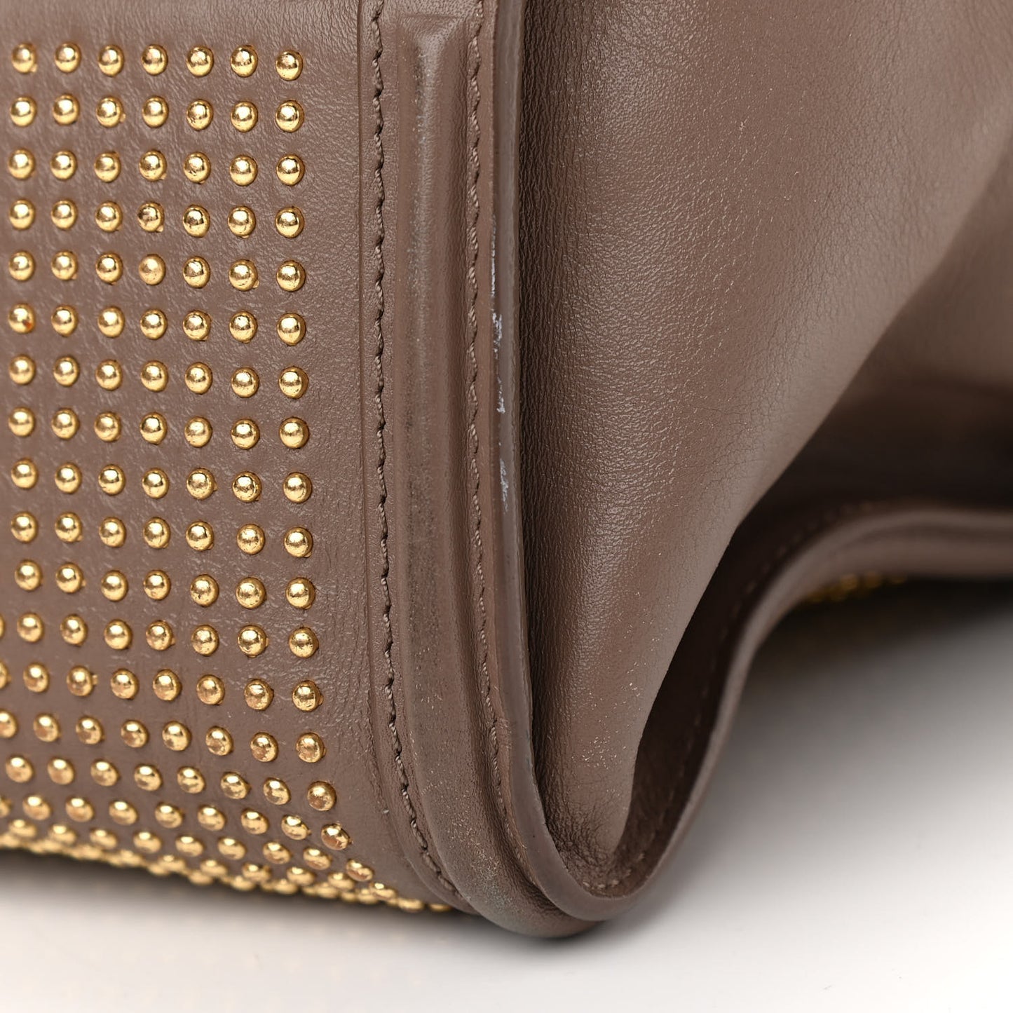 Calfskin Small Studded Padlock Zip Around Tote Taupe