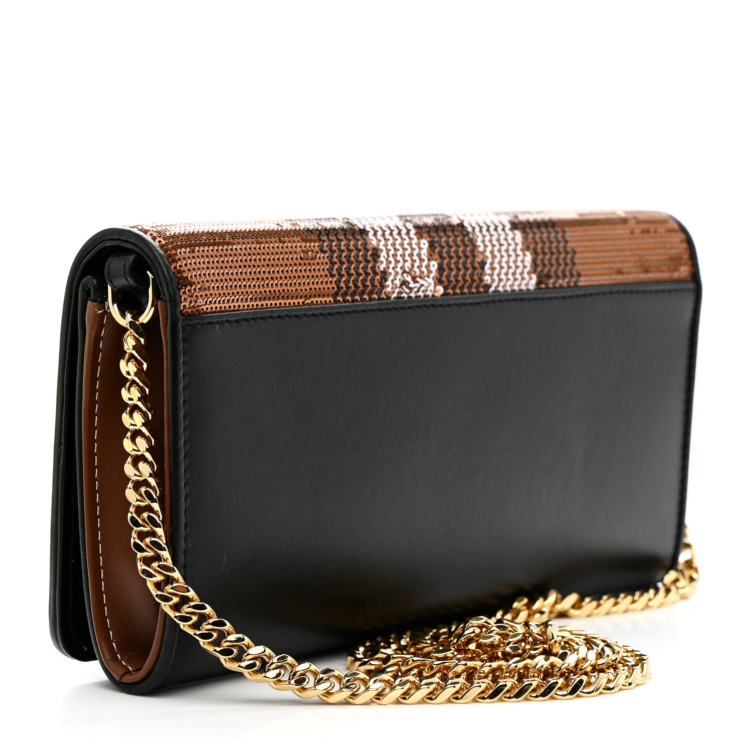 Burberry Calfskin Sequin Check Embellished TB Lola Chain Wallet Dark Birch 3 of 9