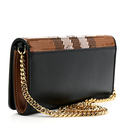 Burberry Calfskin Sequin Check Embellished TB Lola Chain Wallet Dark Birch 3 of 9