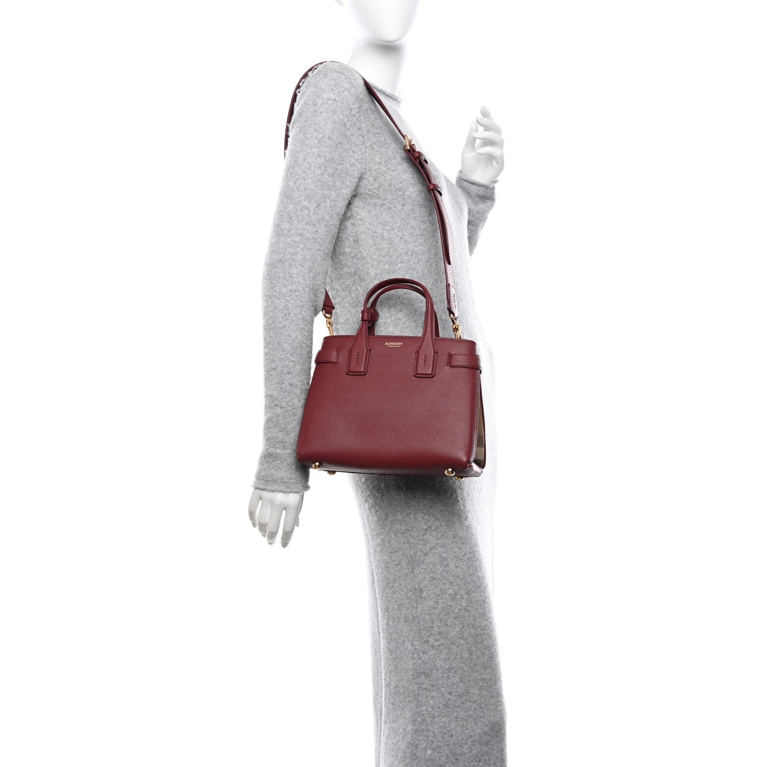 Burberry Grainy Calfskin House Check Small Banner Tote Crimson 2 of 9
