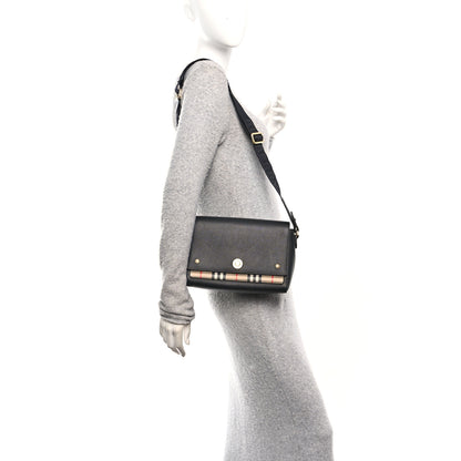 Burberry Coated Canvas Calfskin Vintage Check Medium Note Crossbody Bag Black 2 of 11