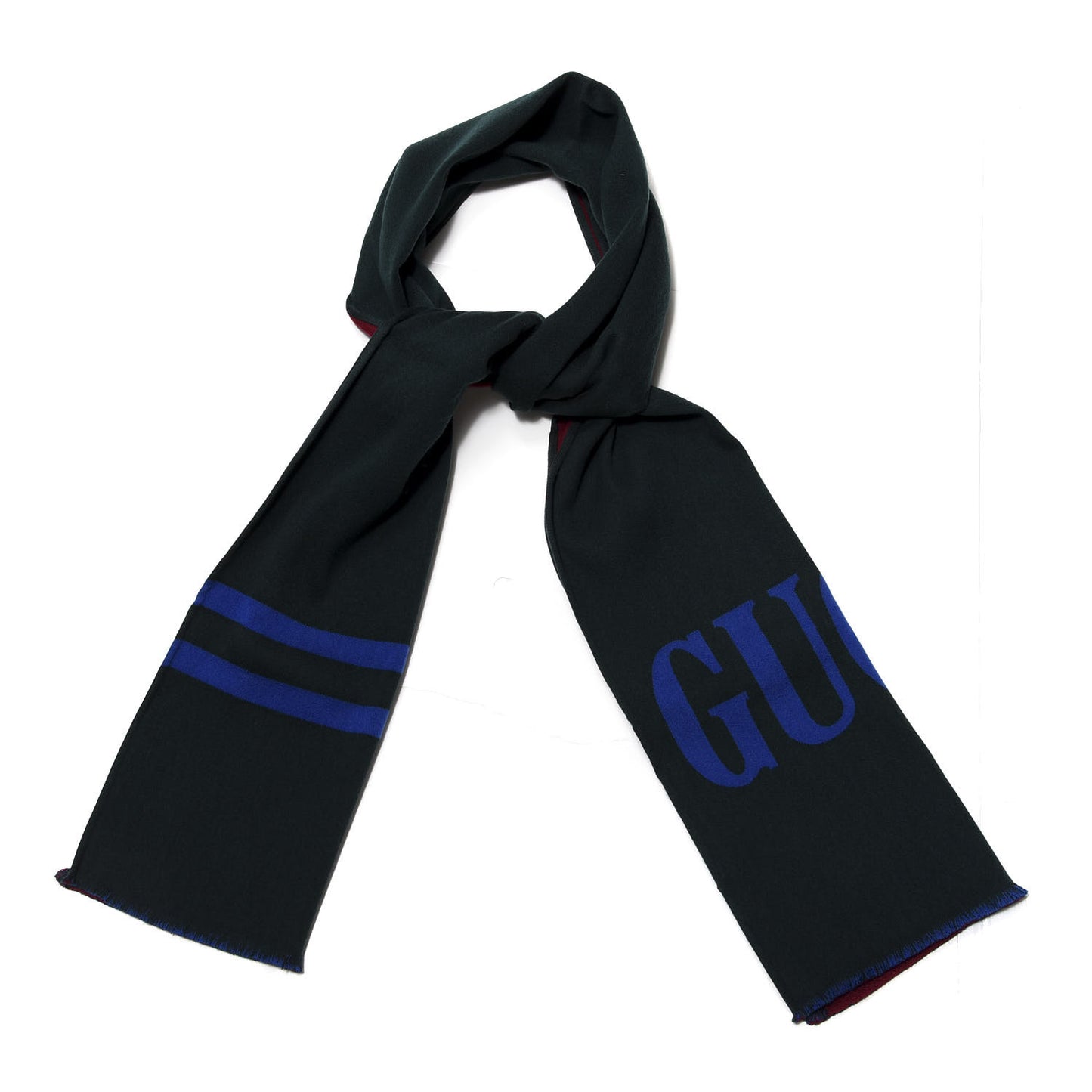 Wool Silk Guccium Scarf Petroleum Blue Bordeaux