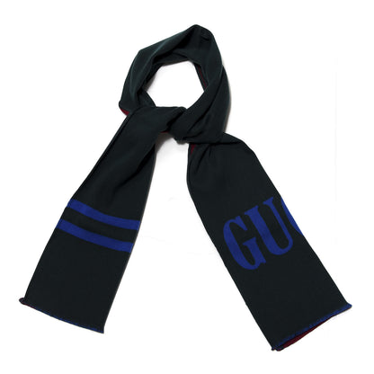 Gucci Wool Silk Guccium Scarf Petroleum Blue Bordeaux 1 of 4