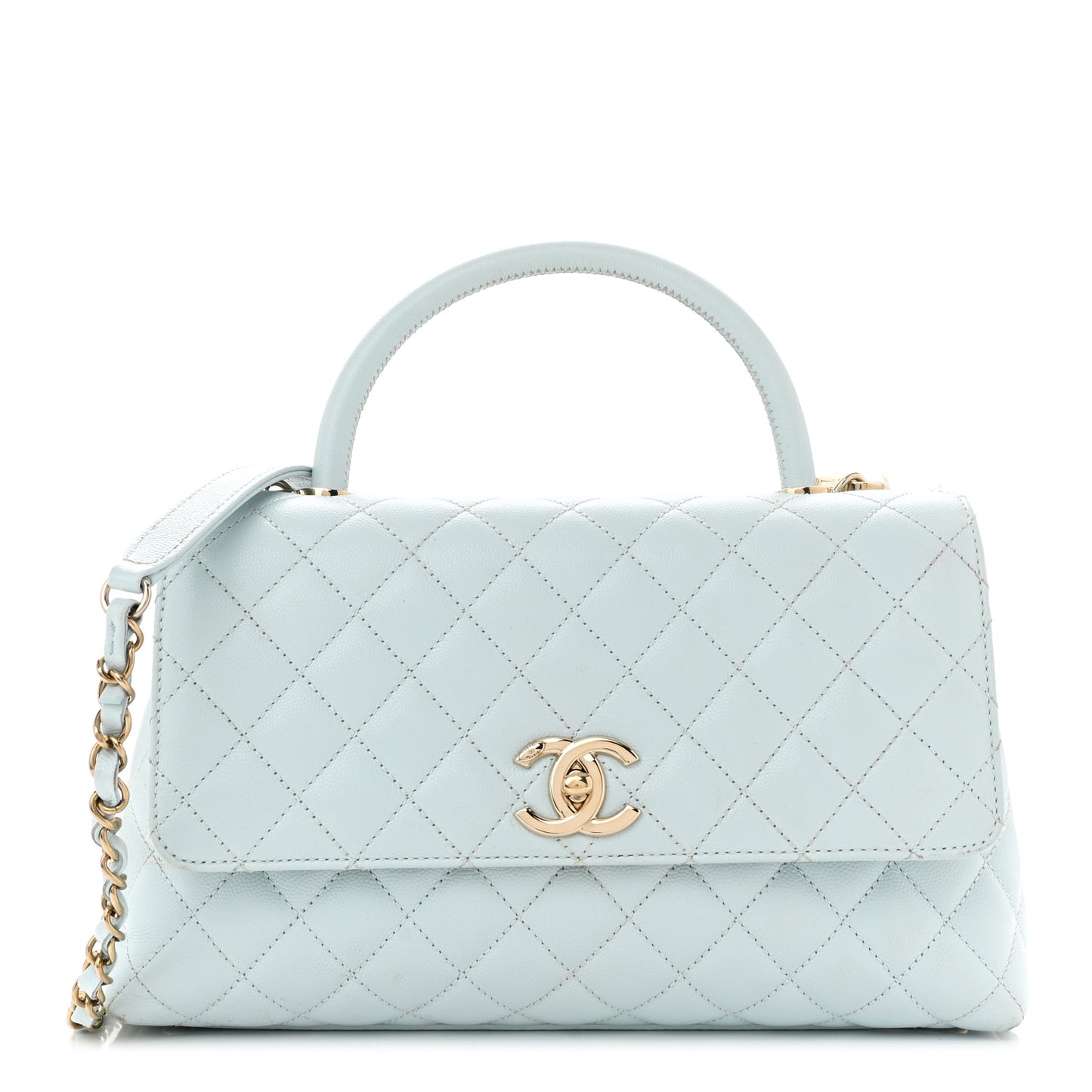 Caviar Quilted Small Coco Handle Flap Light Blue