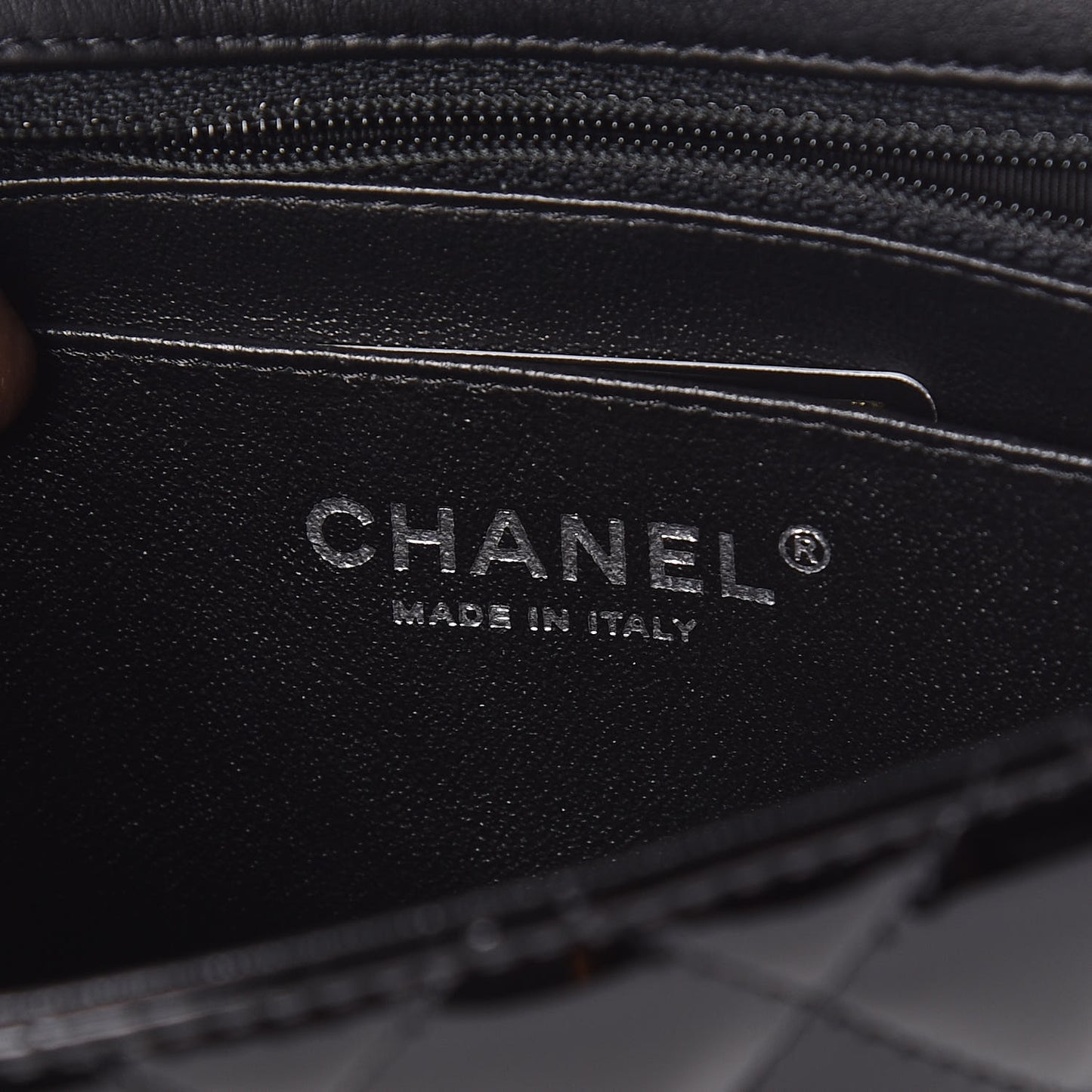 Patent Calfskin Quilted Mini Rectangular Flap Black