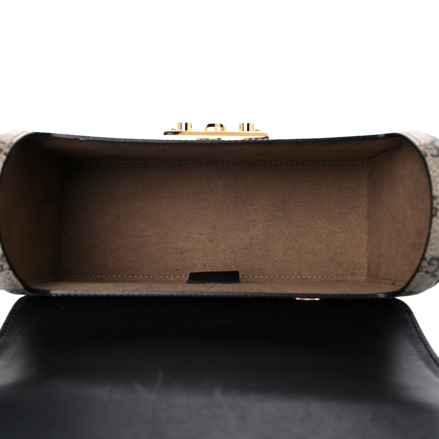 GG Supreme Monogram Small Padlock Bamboo Shoulder Bag Beige Black Cuir