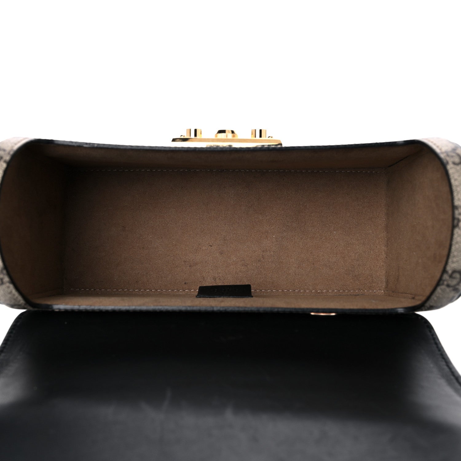 Gucci GG Supreme Monogram Small Padlock Bamboo Shoulder Bag Beige Black Cuir 5 of 18
