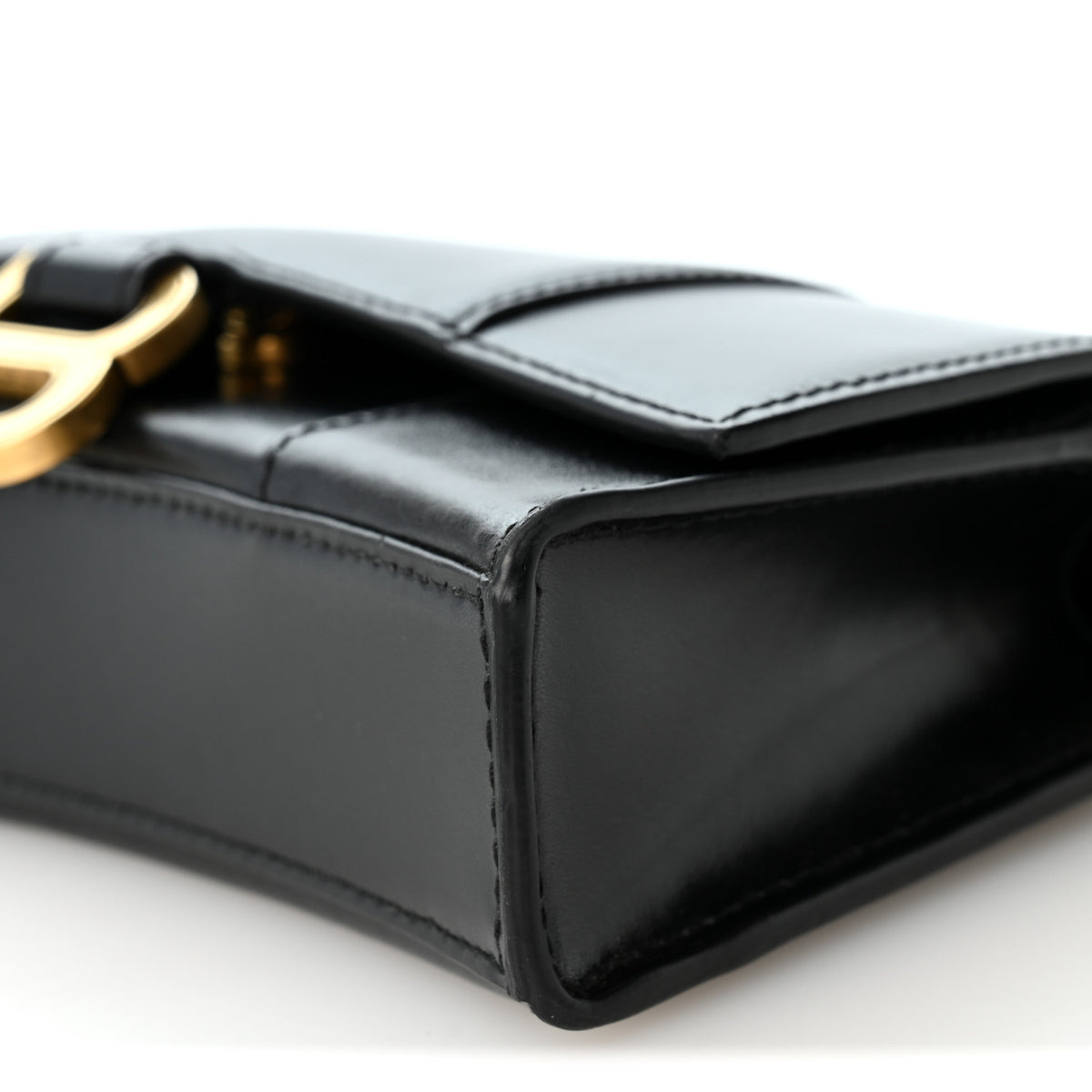 Shiny Box Calfskin Hourglass Chain Bag Black