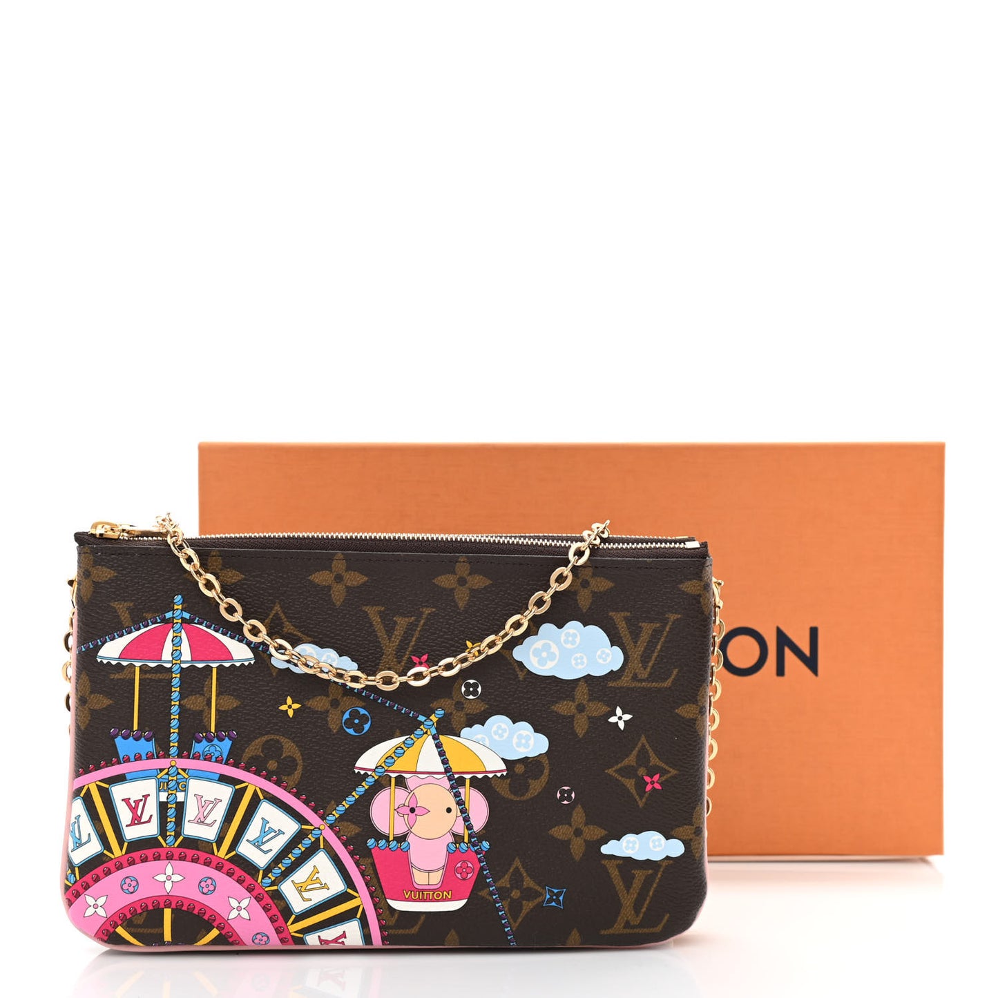 Monogram 2020 Christmas Animation Big Wheel Double Zip Pochette Rose Ballerine
