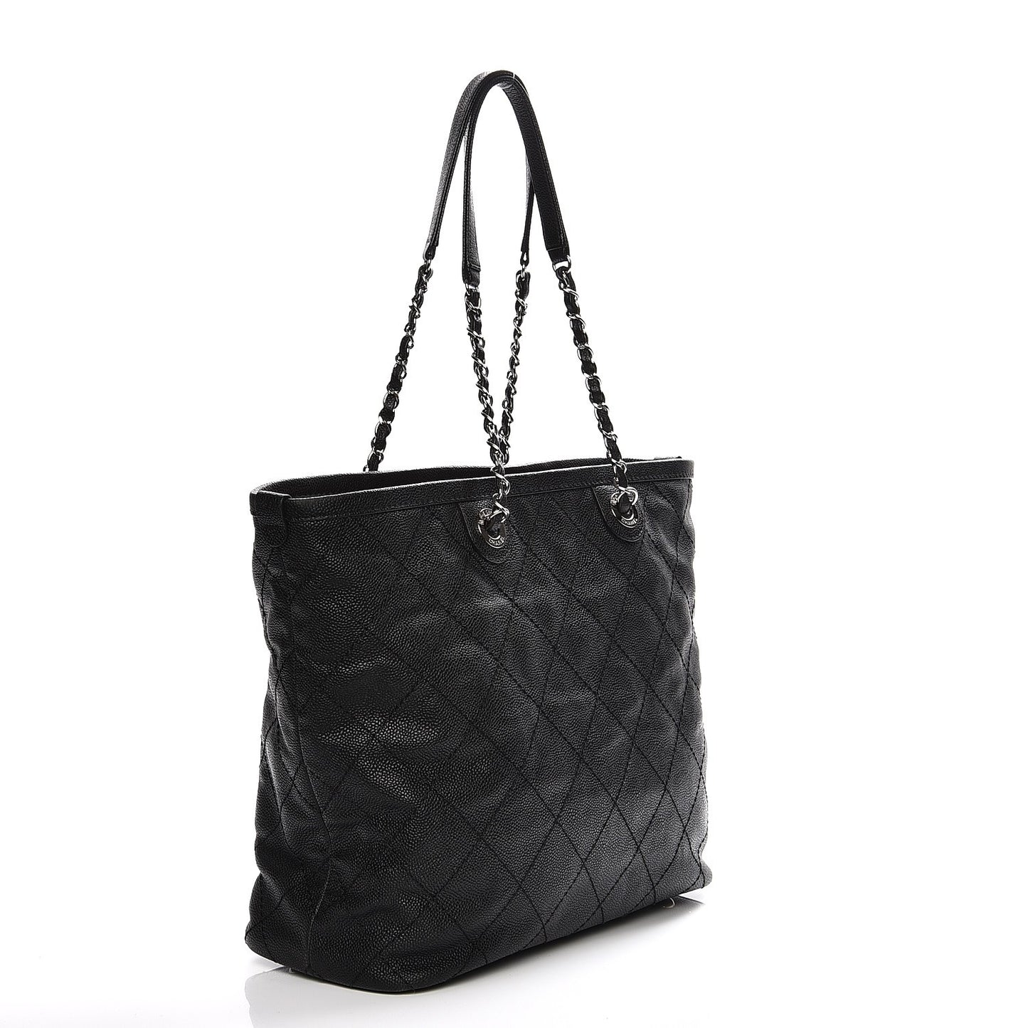 Grained Calfskin Quilted Large Daily Tote Black
