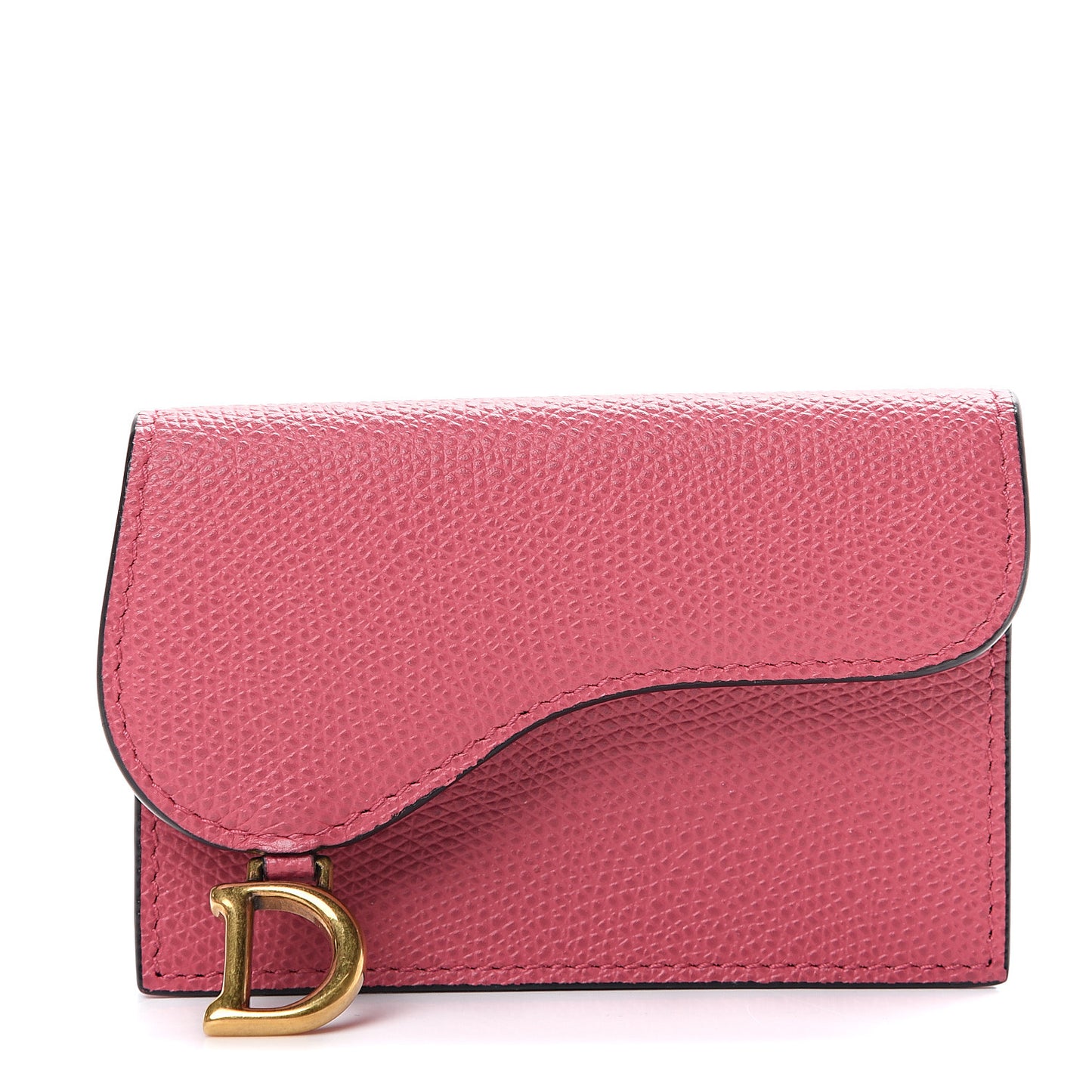 Grained Calfskin Saddle Card Holder Dusty Pink