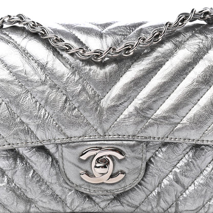 Chanel Patent Metallic Crumpled Calfskin Chevron Quilted Mini Rectangular Flap Silver 3 of 11