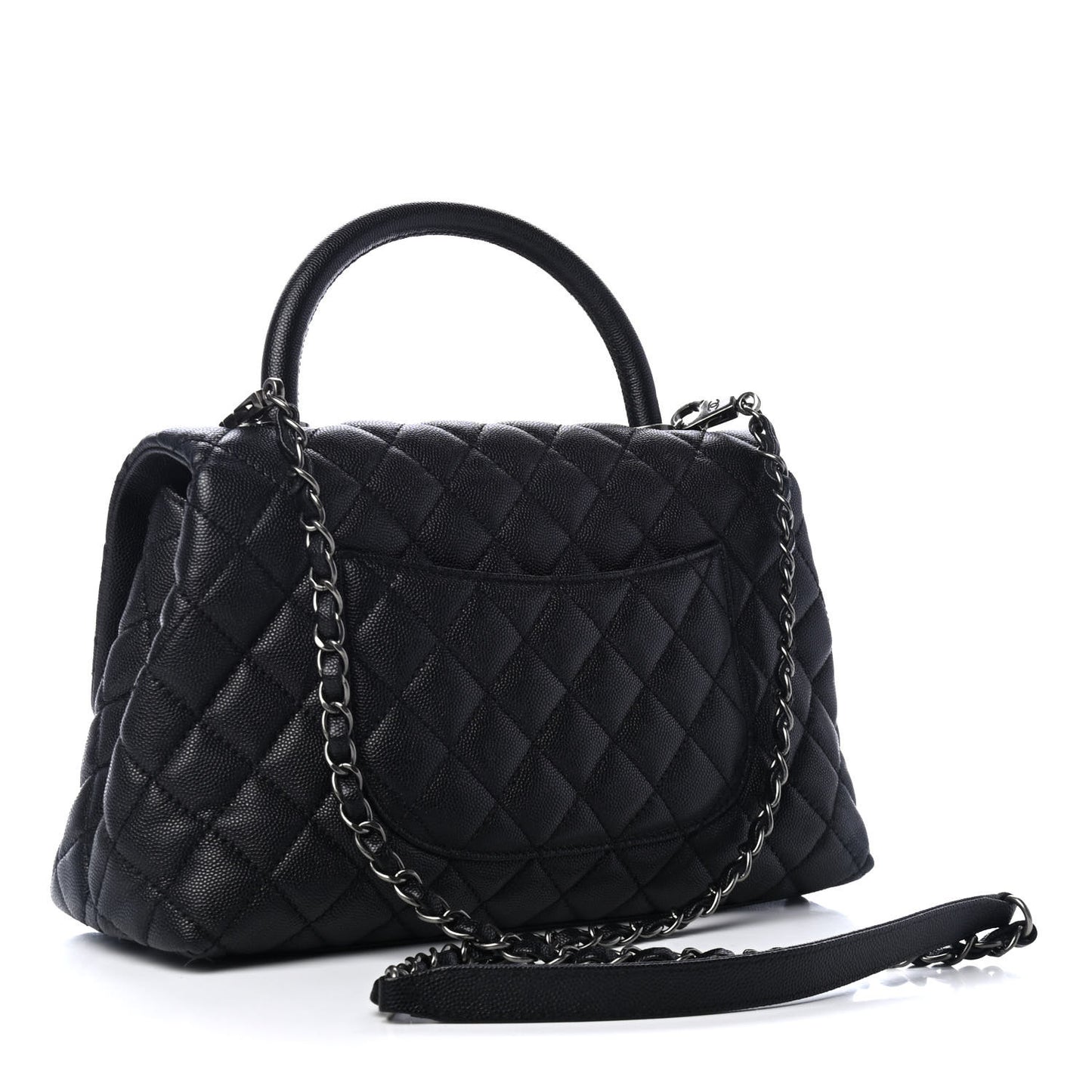 Caviar Quilted Small Coco Handle Flap Black