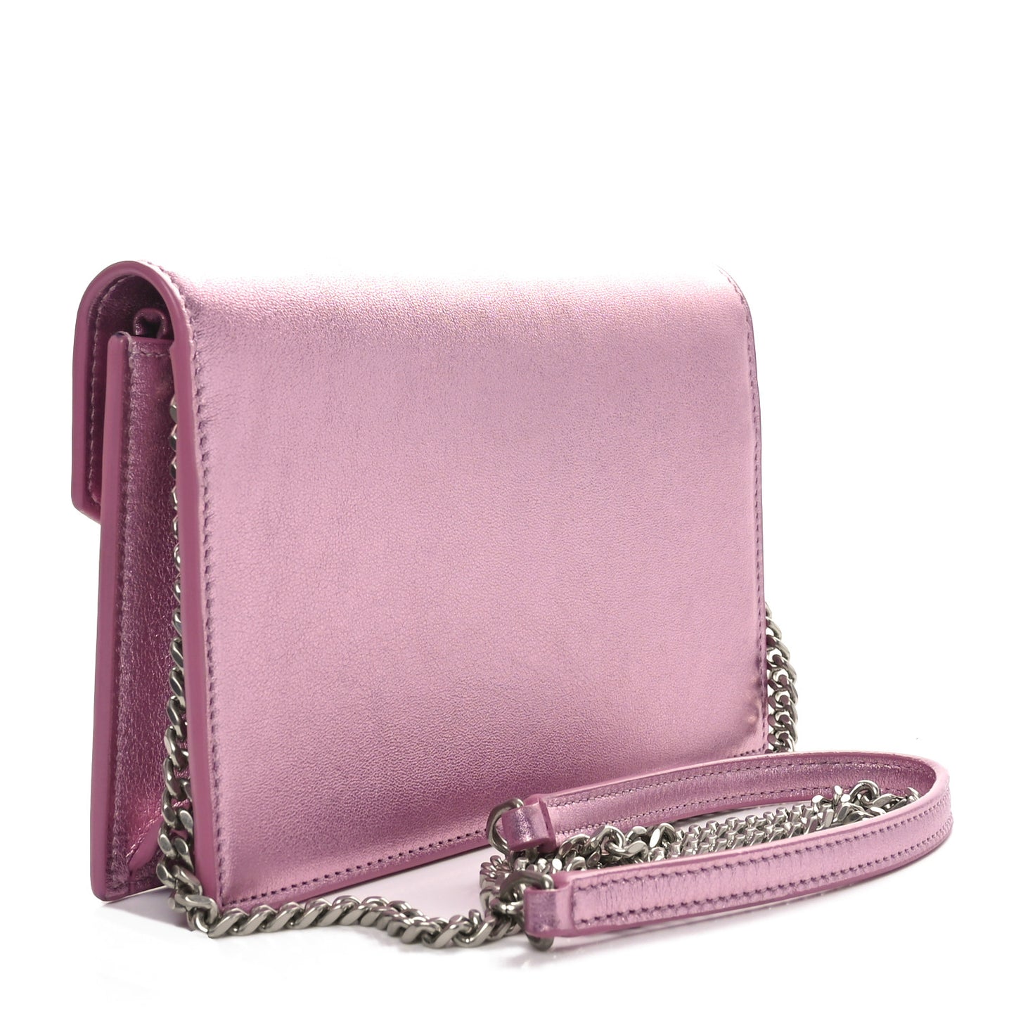 Metallic Calfskin Monogram Envelope Chain Wallet Pink